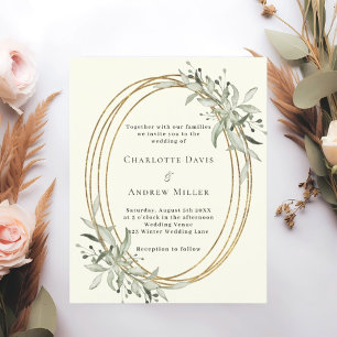 Ivory sage green greenery wedding invitation