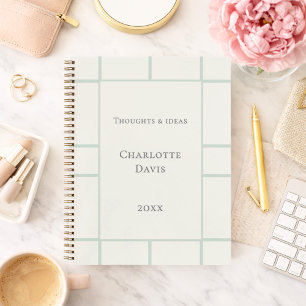 Ivory sage green grid business notebook