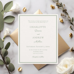 Ivory sage green minimalist wedding invitation