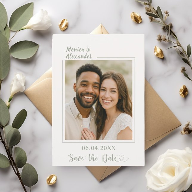 Ivory sage green photo wedding Save the Date (Creator Uploaded)