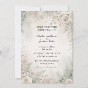 Ivory Sage Rose Fern Wedding Invitation