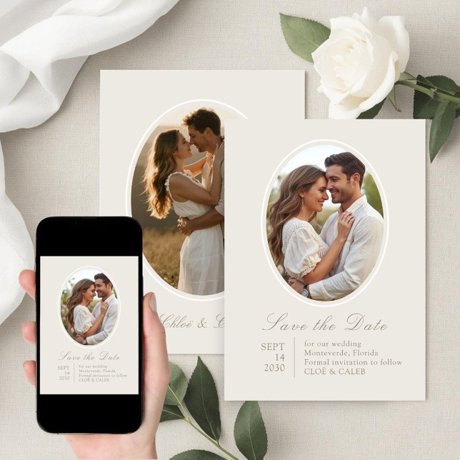 Ivory & Sand | Chic Couple Script Wedding Save The Date (Creator Uploaded)