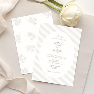 Ivory & Sand Stripe Botanical Oval Wedding Invitation