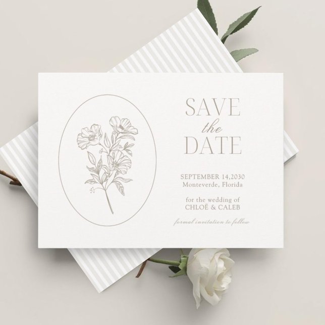 Ivory & Sand | Stripe Floral Wedding Save the Date (Creator Uploaded)
