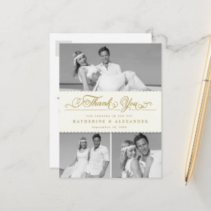 Ivory Scalloped Band 3 Photo Wedding Thank You Pos Postcard