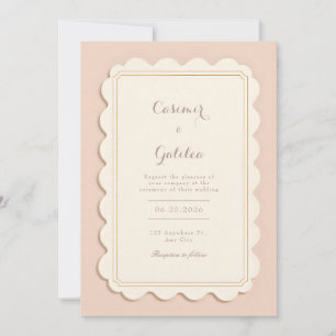 Ivory Scalloped Gilded Border Minimalist Wedding Invitation