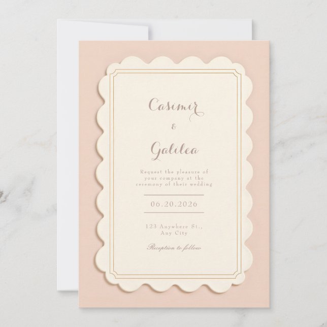 Ivory Scalloped Gilded Border Minimalist Wedding Invitation (Front)