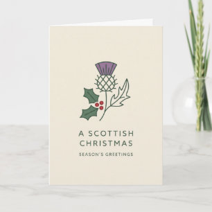 Ivory Scottish Thistle Holly Christmas Card