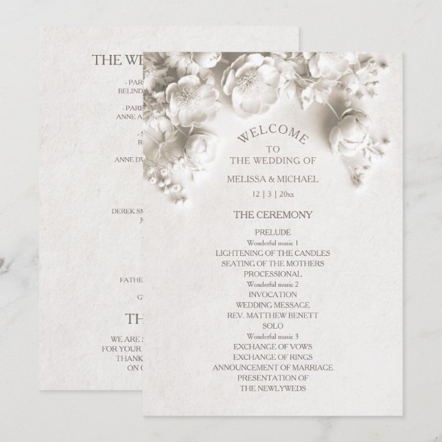 Ivory Sculptural Flowers Programme (Front/Back)