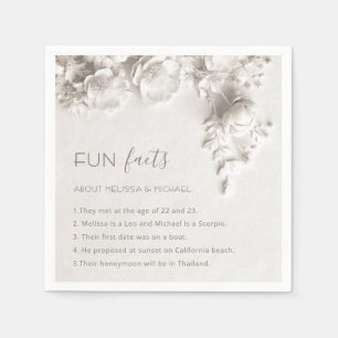 Ivory Sculptural Flowers Roses Fun Facts Wedding  Napkin