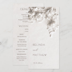 Ivory Sculptural Flowers Roses Wedding Program