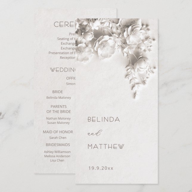 Ivory Sculptural Flowers | Roses Wedding Program (Front/Back)
