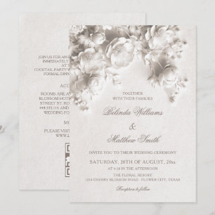 Ivory Sculptured 3D Roses All-In-One Wedding  Invitation