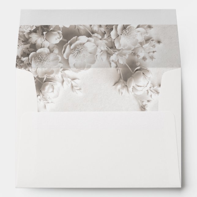 Ivory Sculptured Flowers Roses Wedding Envelope (Back (Bottom))
