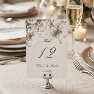 Ivory Sculptured Flowers Wedding Table Number