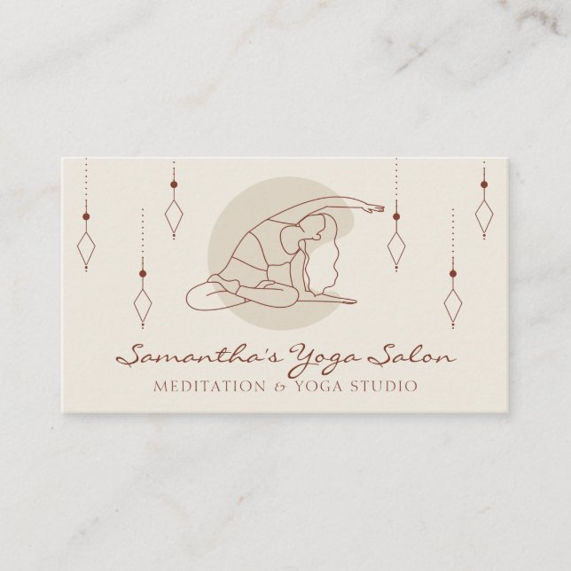Ivory Secret Geometry Pose Yoga Pilates Gym Salon Business Card (Front)
