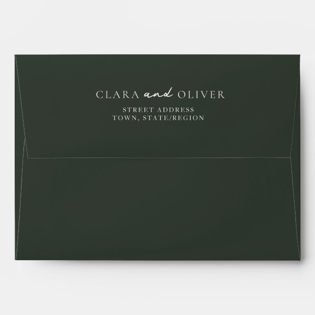 Ivory Serif Script Green Wedding Return Address Envelope (Back (Top Flap))