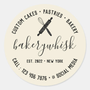 Ivory Signature Whisk Utensils Bakery Chef Classic Round Sticker