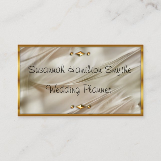 Ivory Silk and Gold Wedding Planner Business Cards (Front)