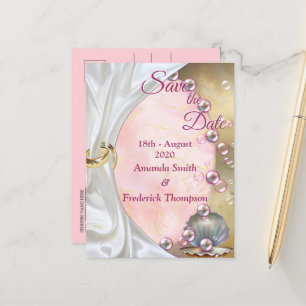 Ivory Silk, Gold Lace & Pearls and Marble Announcement Postcard