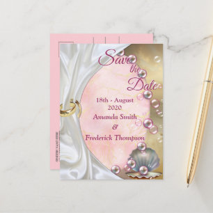 Ivory Silk, Gold Lace & Pearls and Marble Announcement Postcard