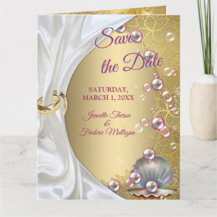 Ivory Silk, Gold Lace & Pearls and Marble Card