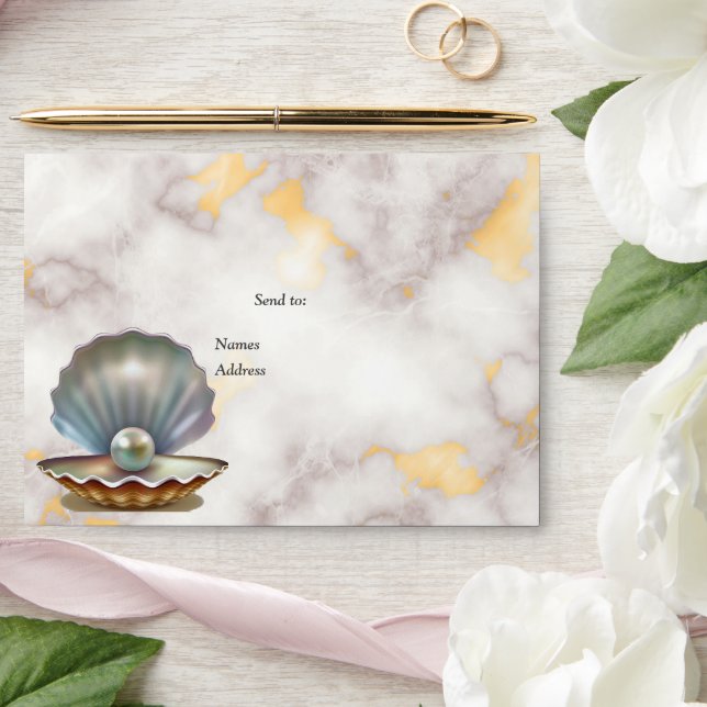 Ivory Silk, Gold Lace & Pearls and Marble envelope (Wedding)