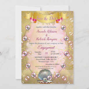 Ivory Silk, Gold Lace & Pearls and Marble Invitation