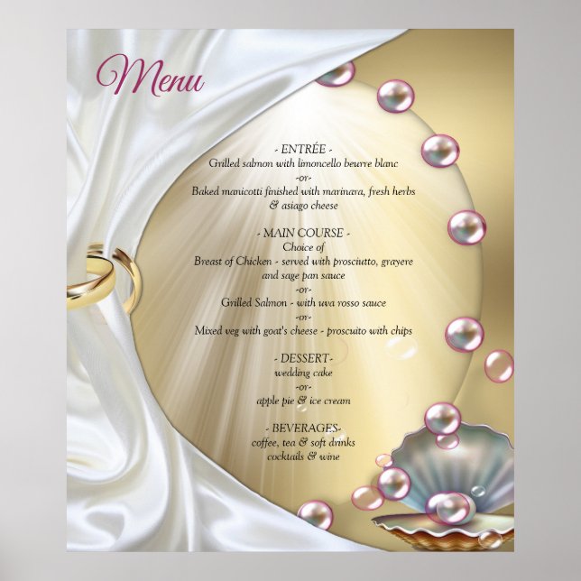 Ivory Silk, Gold Lace & Pearls and Marble Poster (Front)