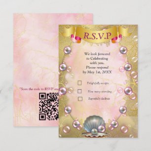 Ivory Silk, Gold Lace & Pearls and Marble RSVP Card