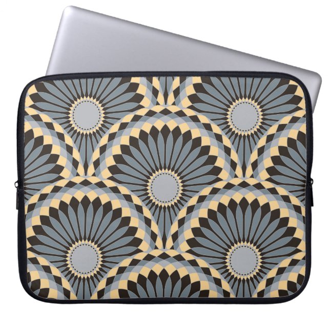 Ivory Silver: Circular Floral Tile. Laptop Sleeve (Front)