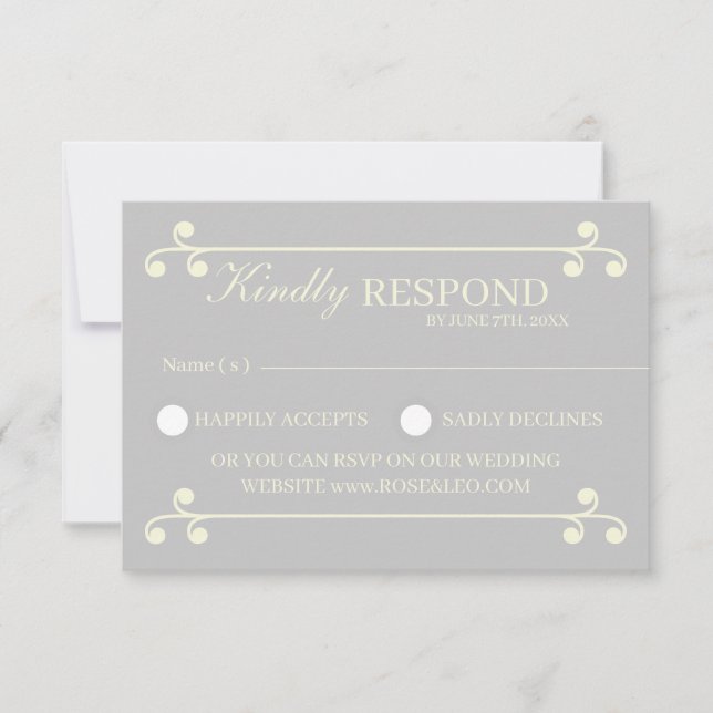 Ivory & Silver Luxury Wedding RSVP Card (Front)