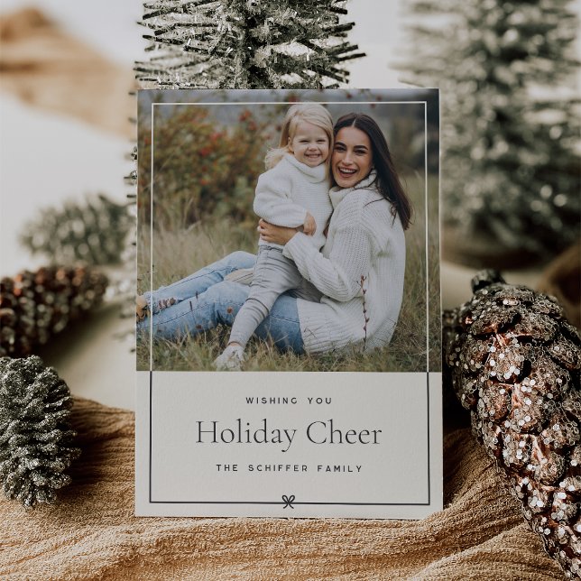 Ivory | Simple Minimal Christmas Bow Photo Holiday Card (Creator Uploaded)