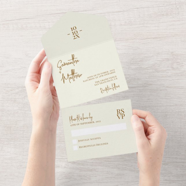 Ivory Simple Modern Minimalist Wedding All In One Invitation (Tearaway)