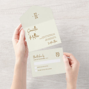 Ivory Simple Modern Minimalist Wedding All In One Invitation