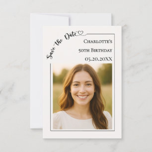 Ivory simple modern photo Birthday Save the Date