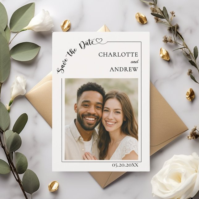 Ivory simple modern photo wedding Save the Date (Creator Uploaded)