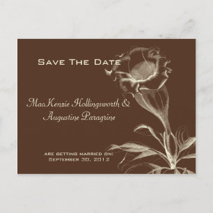Ivory Sketched Flower on Brown Save The Date Announcement Postcard