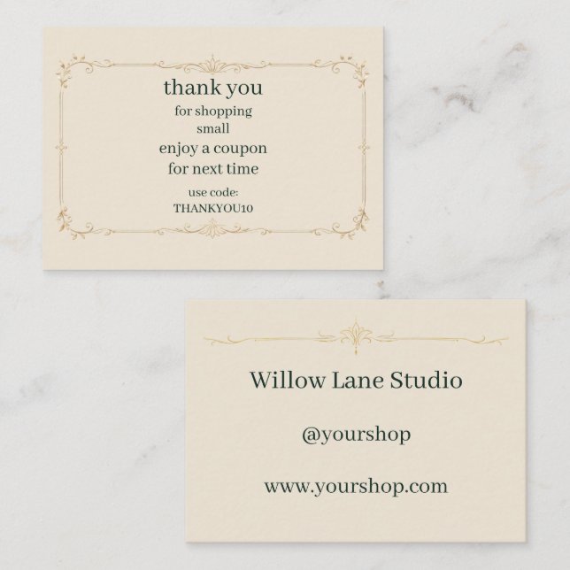 Ivory Small Business Coupon Code Insert Card (Front/Back)