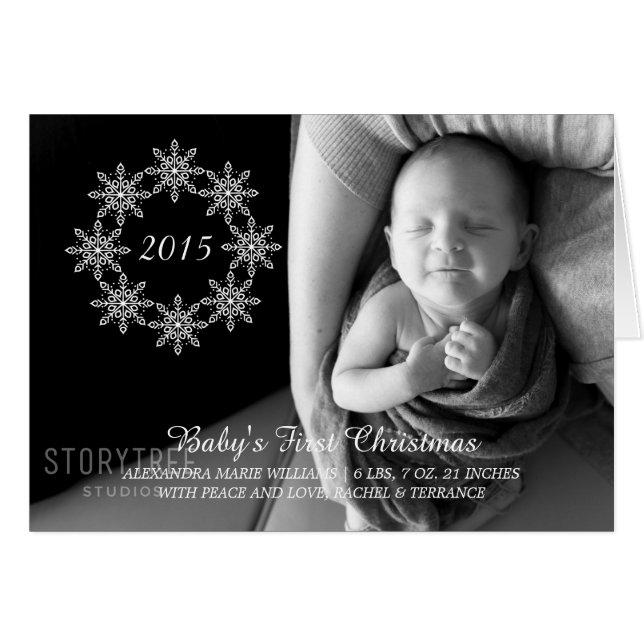 Ivory Snowflake Wreath Holiday Photo Card (Front Horizontal)
