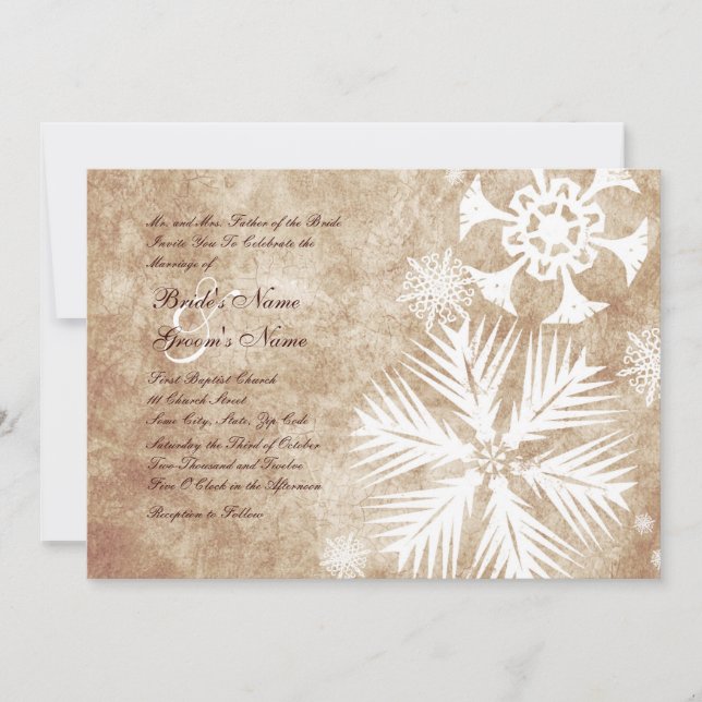 Ivory Snowflakes Vintage Wedding Invitations (Front)