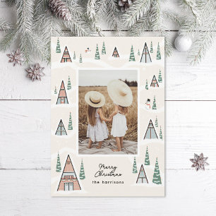 Ivory Snowy A-Frames Winter Cabin Photo Holiday Card