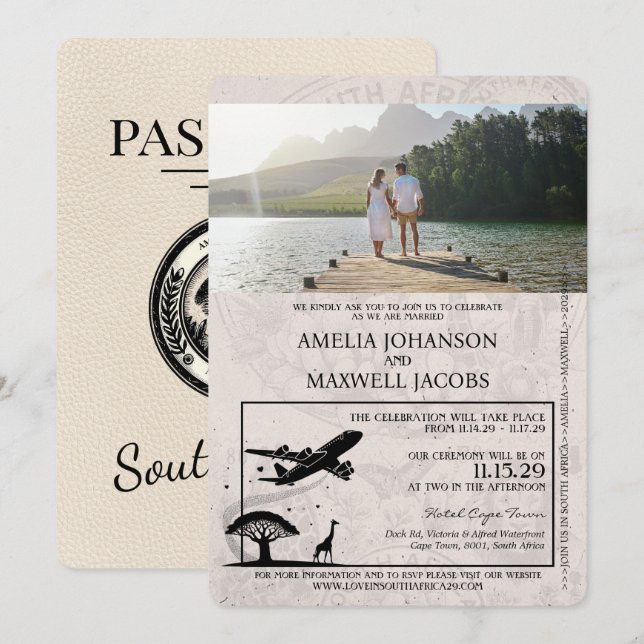 Ivory South Africa Passport Wedding Invitation (Front/Back)