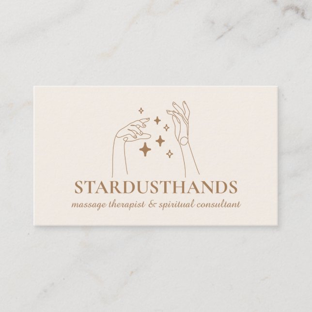 Ivory Spiritual Stars Hands Therapy Body Massage Business Card (Front)