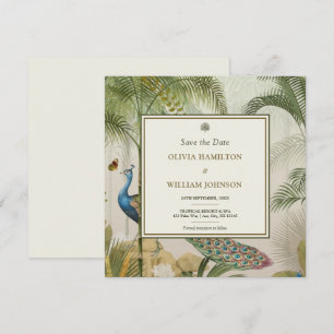 Ivory Square Tropical Peacock Palm Save the Date 