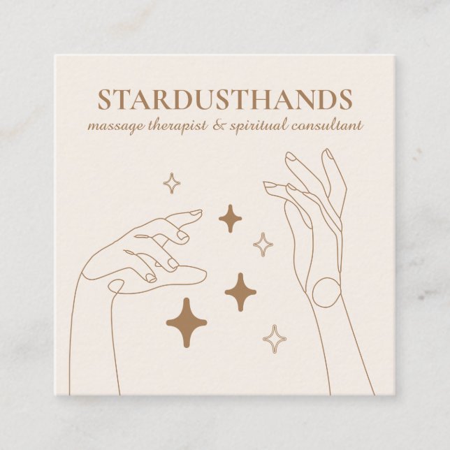 Ivory Stars Healing Energy Hands Therapy Massage Square Business Card (Front)