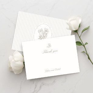 Ivory    Stripe Botanical Thank You Wedding Card