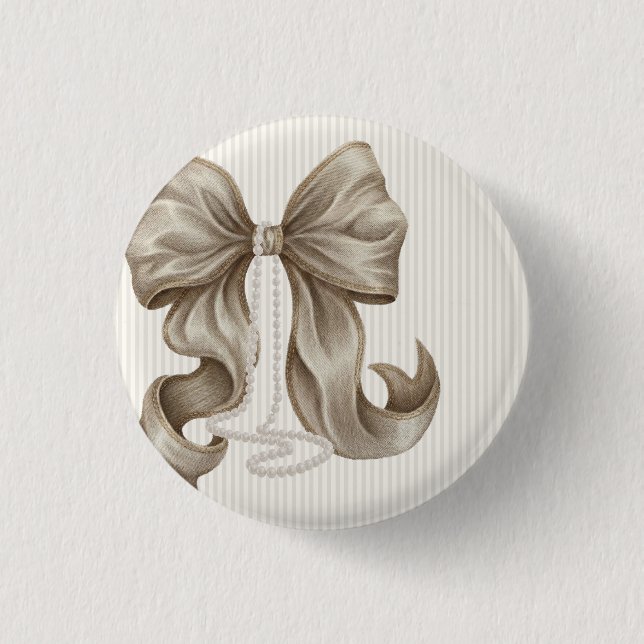 Ivory Striped Bow Baby Shower  3 Cm Round Badge (Front)