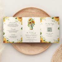 Ivory Sunflowers Mason Jar QR Code Wedding