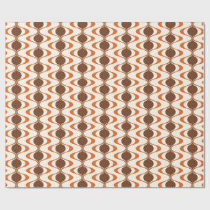 Ivory Tan Brown Burnt Orange Ogee Wave Pattern Wrapping Paper